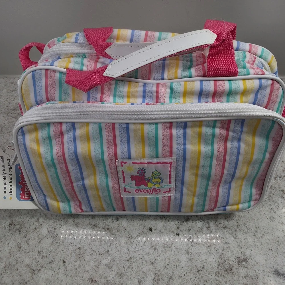 Vintage Evenflo insulated Diaper Bag Rainbow Stripe Pastel Pacesetter NWT